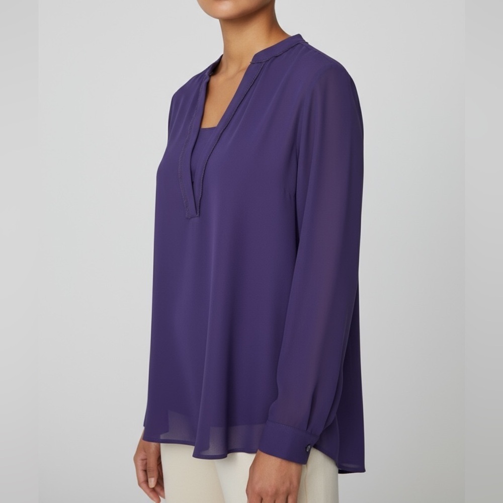 Simply Vera Vera Wang Roll Tab Sleeve Popover Blouse Plum